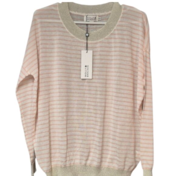 New Molly Bracken Women's Striped Sheer Sweater Pink Cream Metallic Trim Sz XS/S - Picture 14 of 14